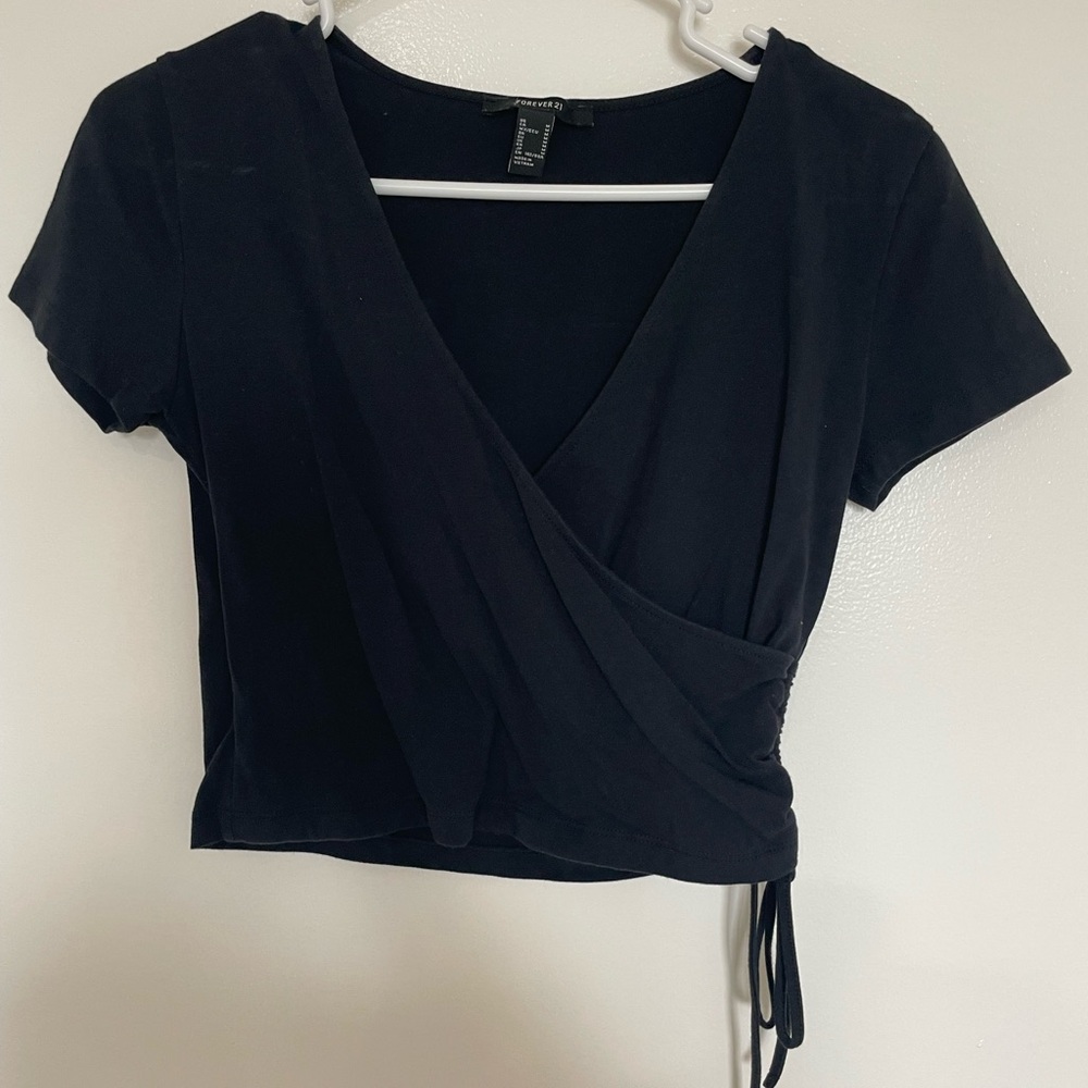 Forever 21 Black Wrap Crop Blouse